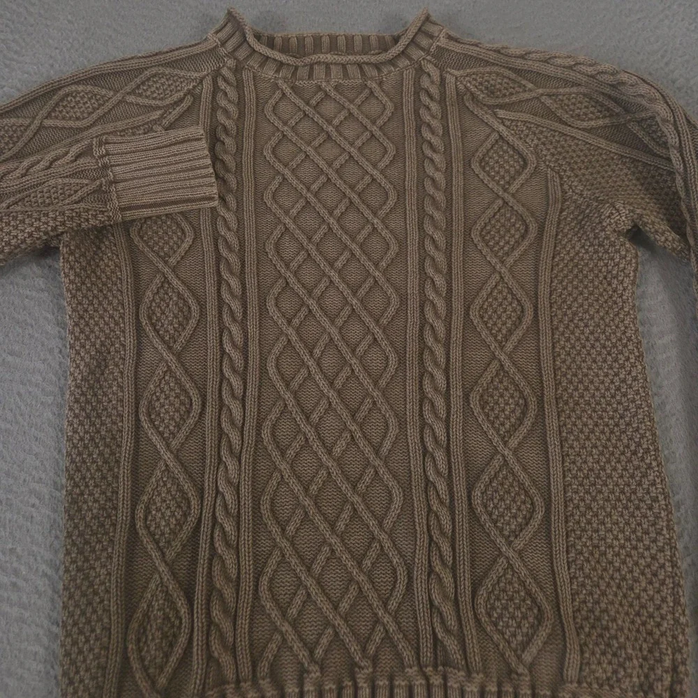 L.L. Bean Sweater Mens Small Signature Cotton Linen Fisherman Cable Knit Raglan